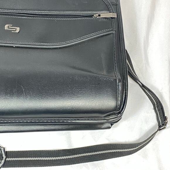 Solo New York Black Leather Laptop Bag Briefcase 15.5" Computer MacBook Strap - Picture 4 of 16